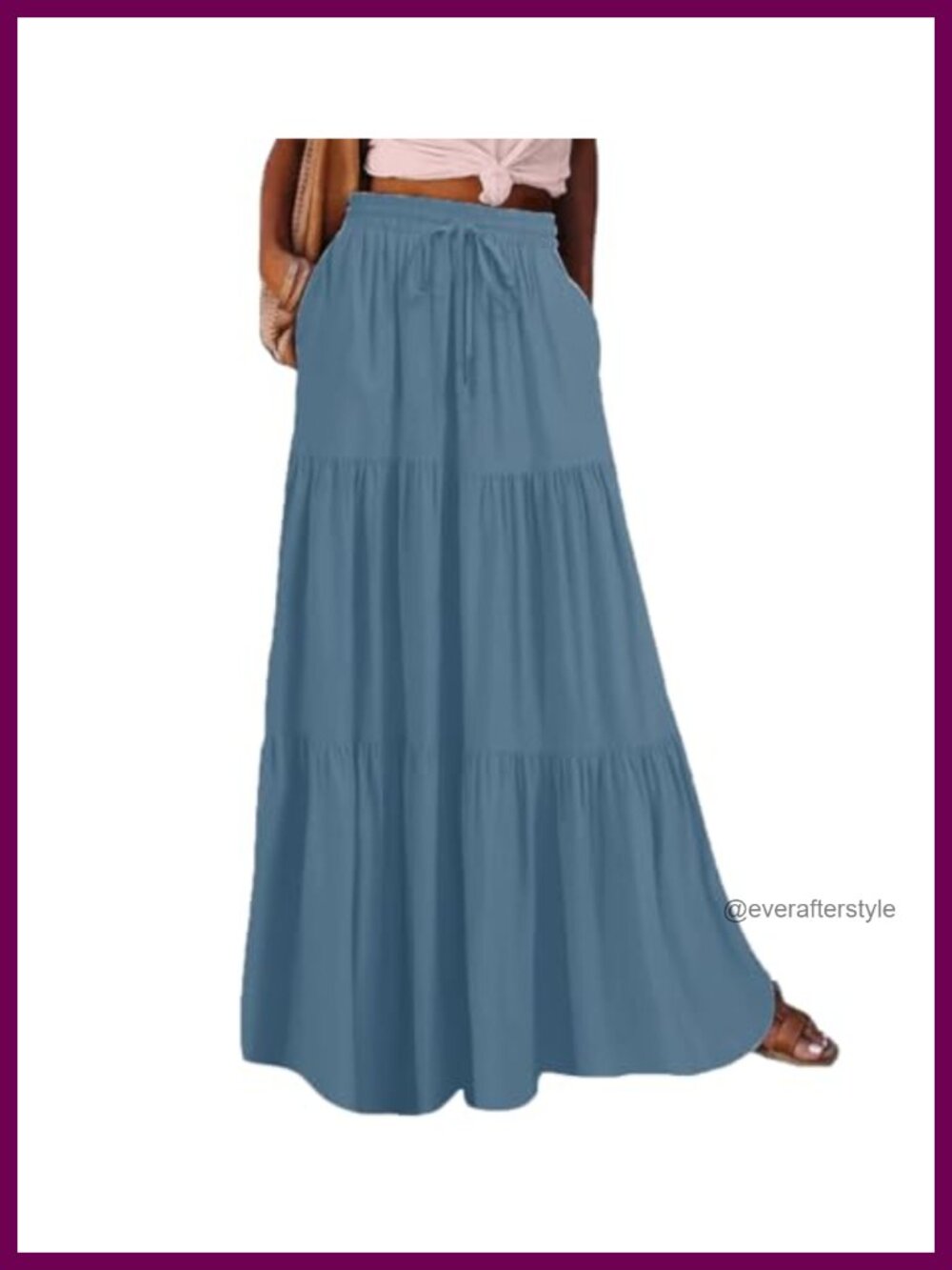 Boho Flowy Maxi Skirt with Pockets High Waisted Ruffle Tiered Cotton